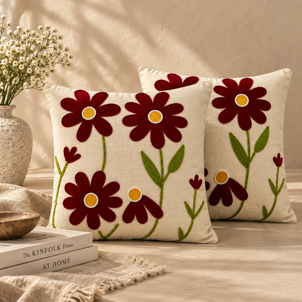 Aabha Handloom Embroidered Floral Cushion Cover