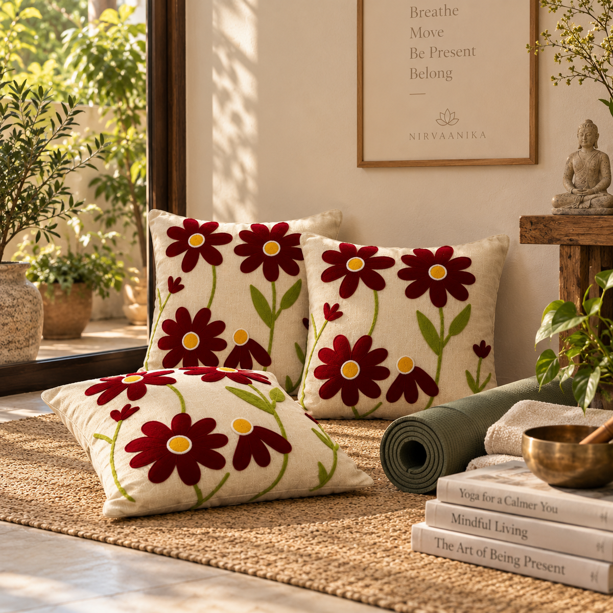 Aabha Handloom Embroidered Floral Cushion Cover