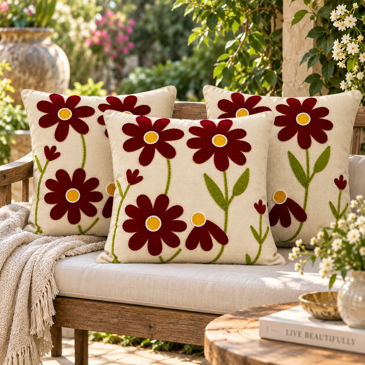 Aabha Handloom Embroidered Floral Cushion Cover