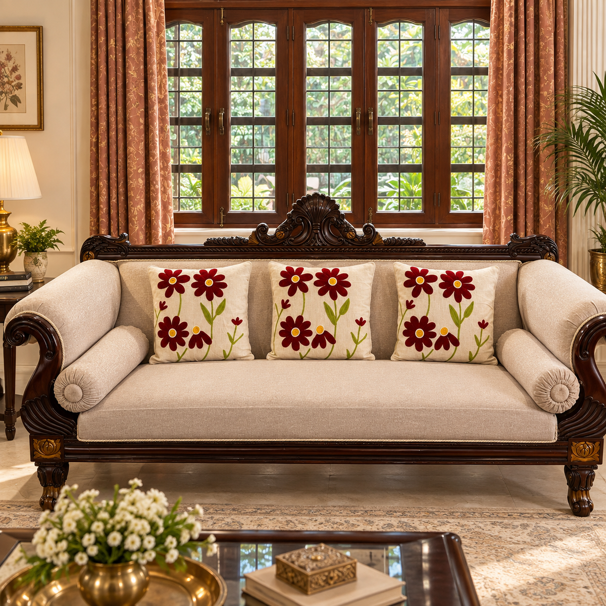 Aabha Handloom Embroidered Floral Cushion Cover
