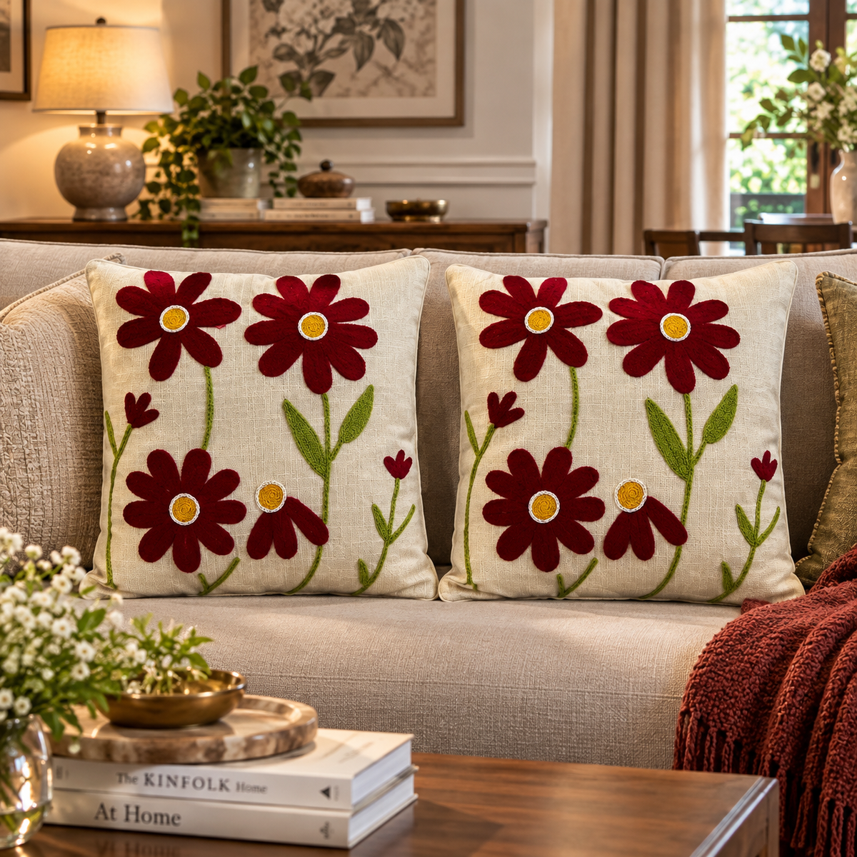 Aabha Handloom Embroidered Floral Cushion Cover