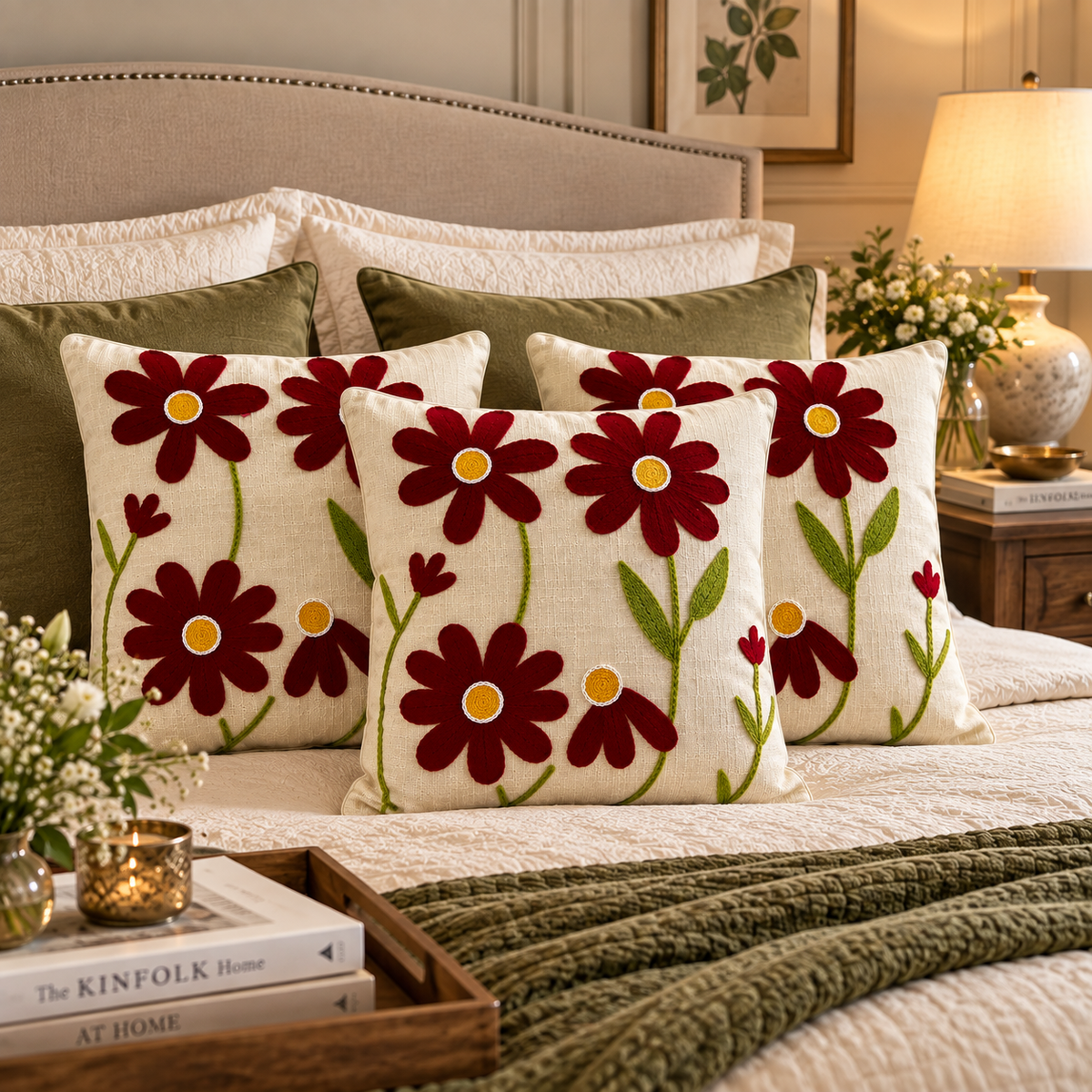 Aabha Handloom Embroidered Floral Cushion Cover