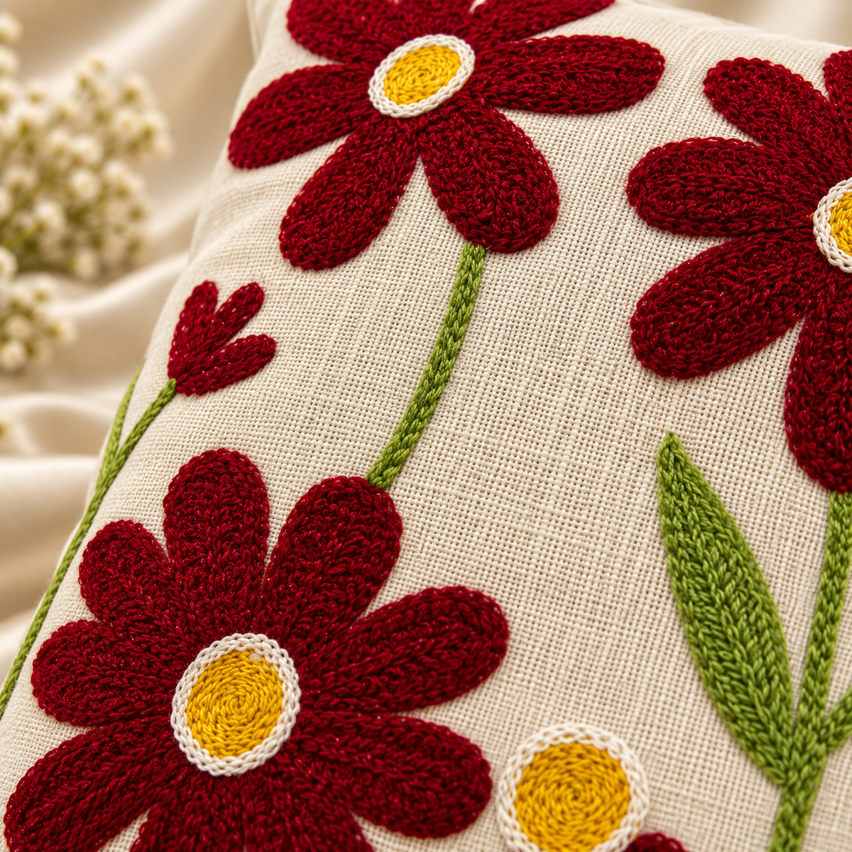 Aabha Handloom Embroidered Floral Cushion Cover