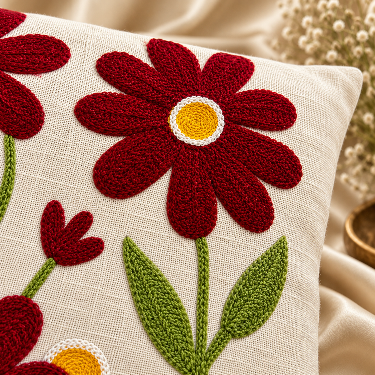 Aabha Handloom Embroidered Floral Cushion Cover