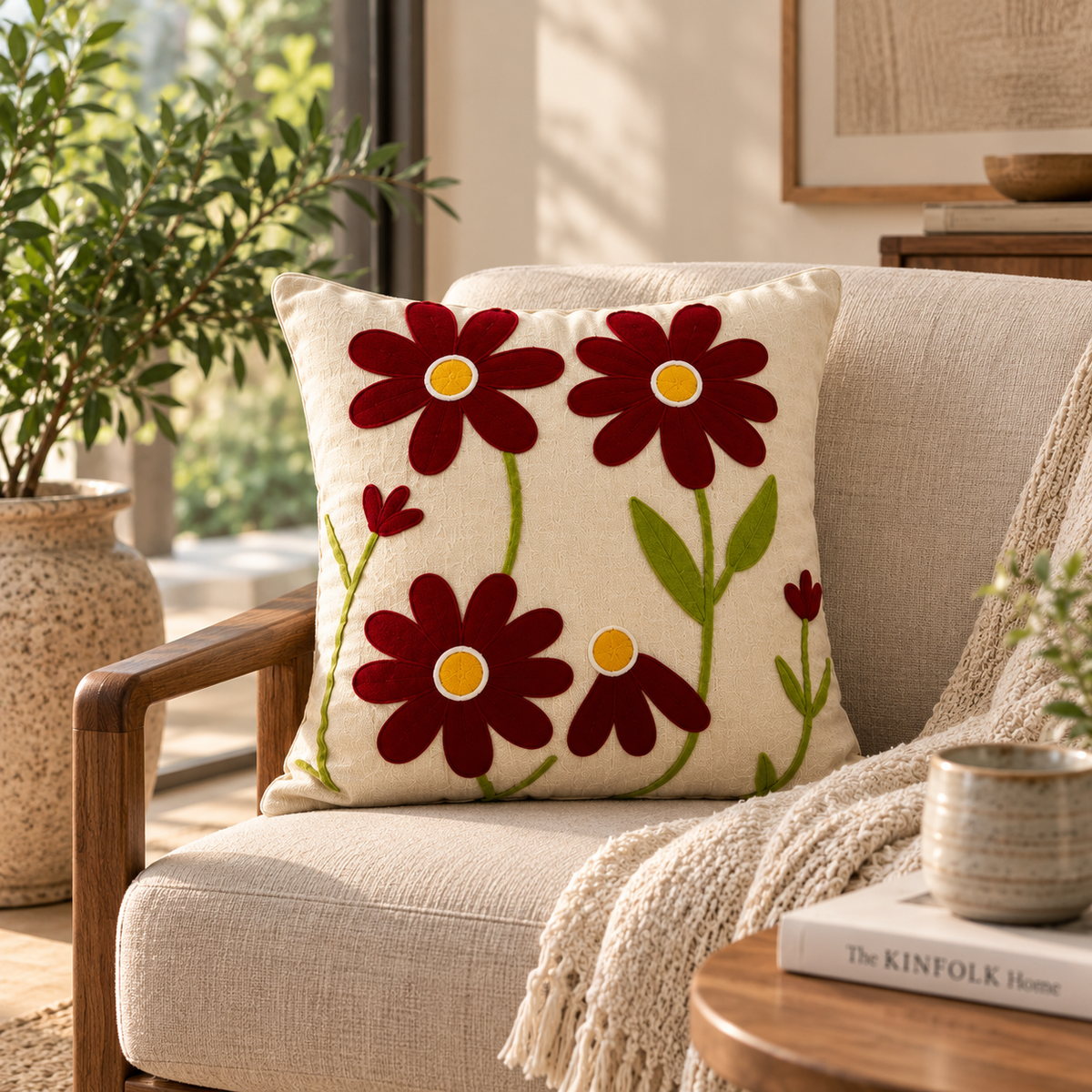 Aabha Handloom Embroidered Floral Cushion Cover