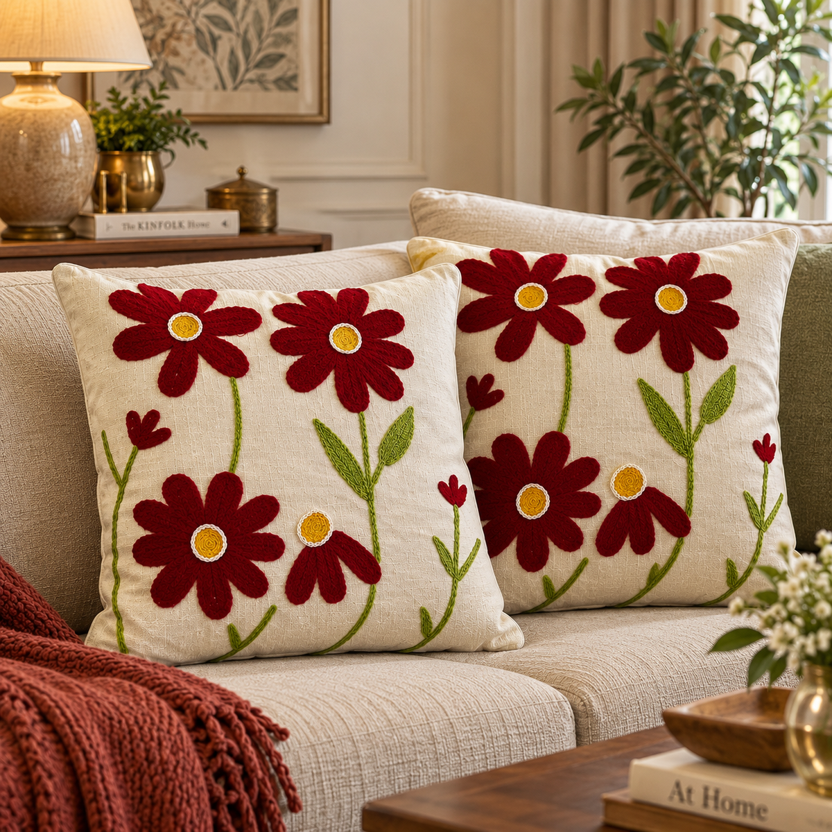 Aabha Handloom Embroidered Floral Cushion Cover