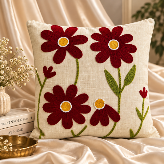 Aabha Handloom Embroidered Floral Cushion Cover