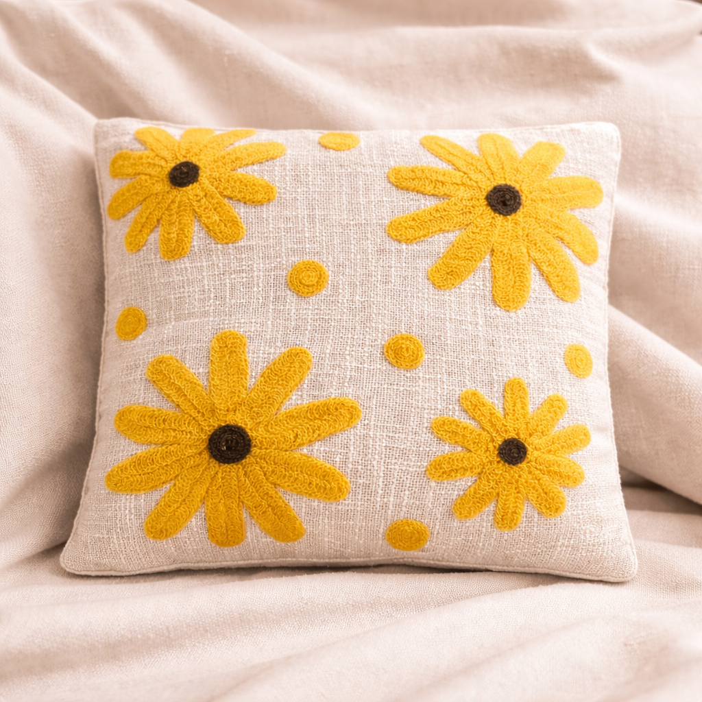 Aarika Handloom Embroidered Floral Cushion Cover