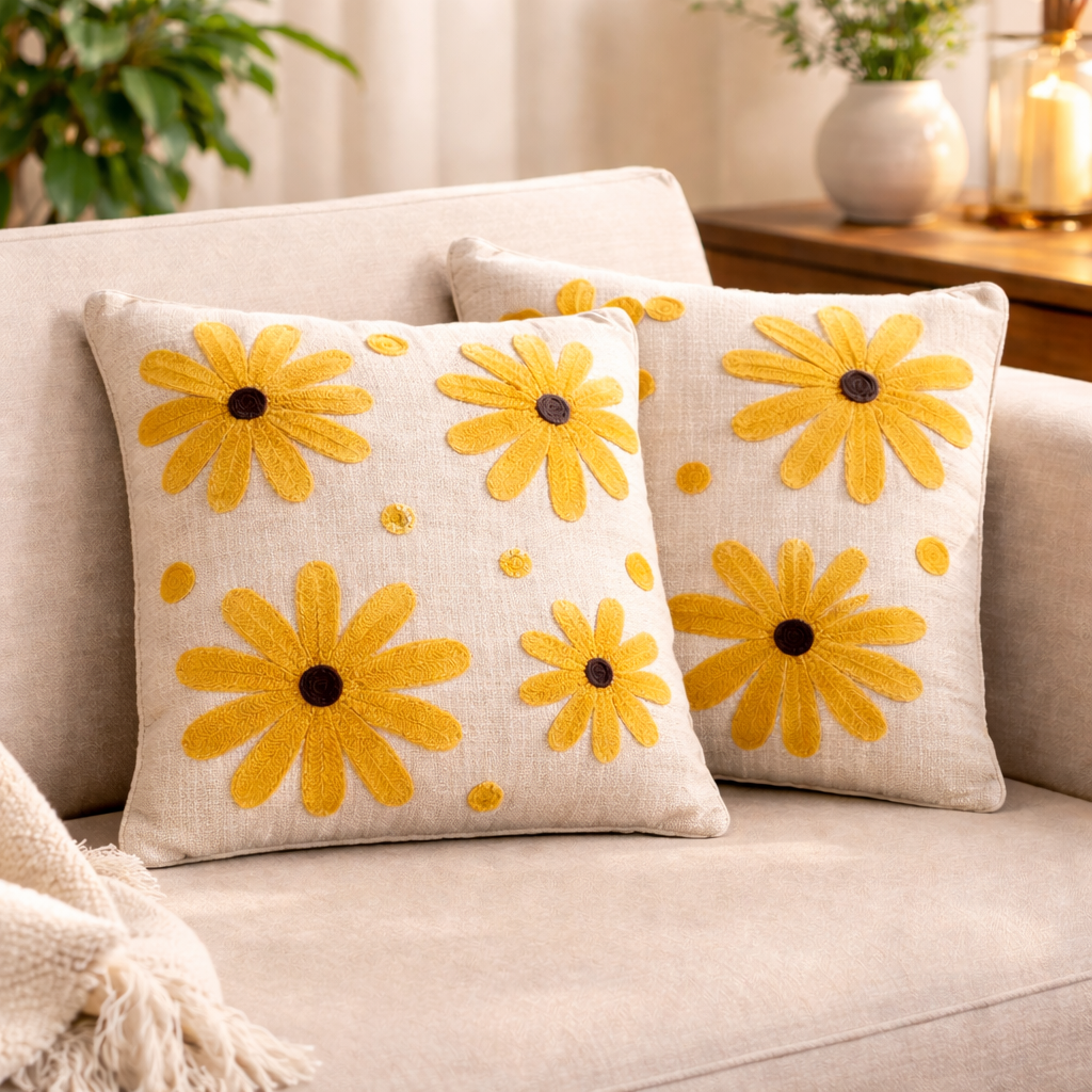 Aarika Handloom Embroidered Floral Cushion Cover