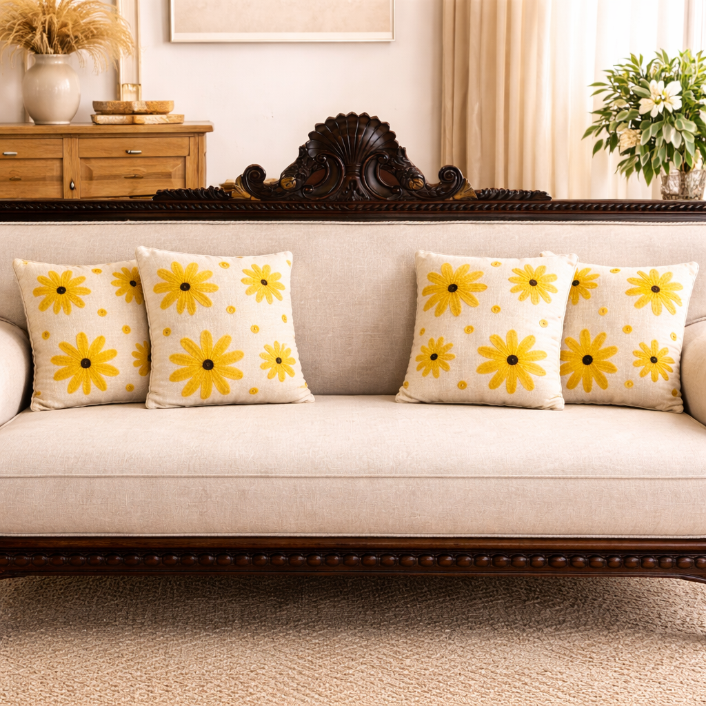 Aarika Handloom Embroidered Floral Cushion Cover