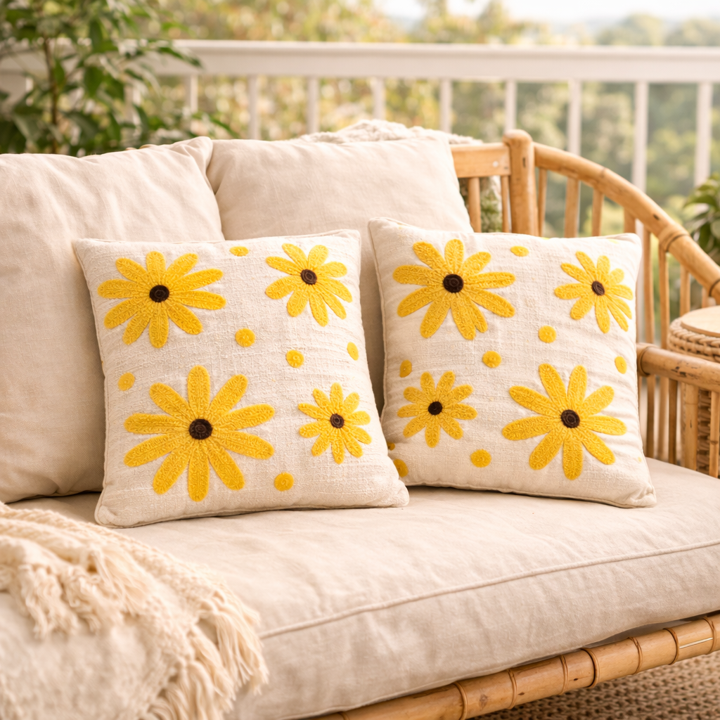 Aarika Handloom Embroidered Floral Cushion Cover