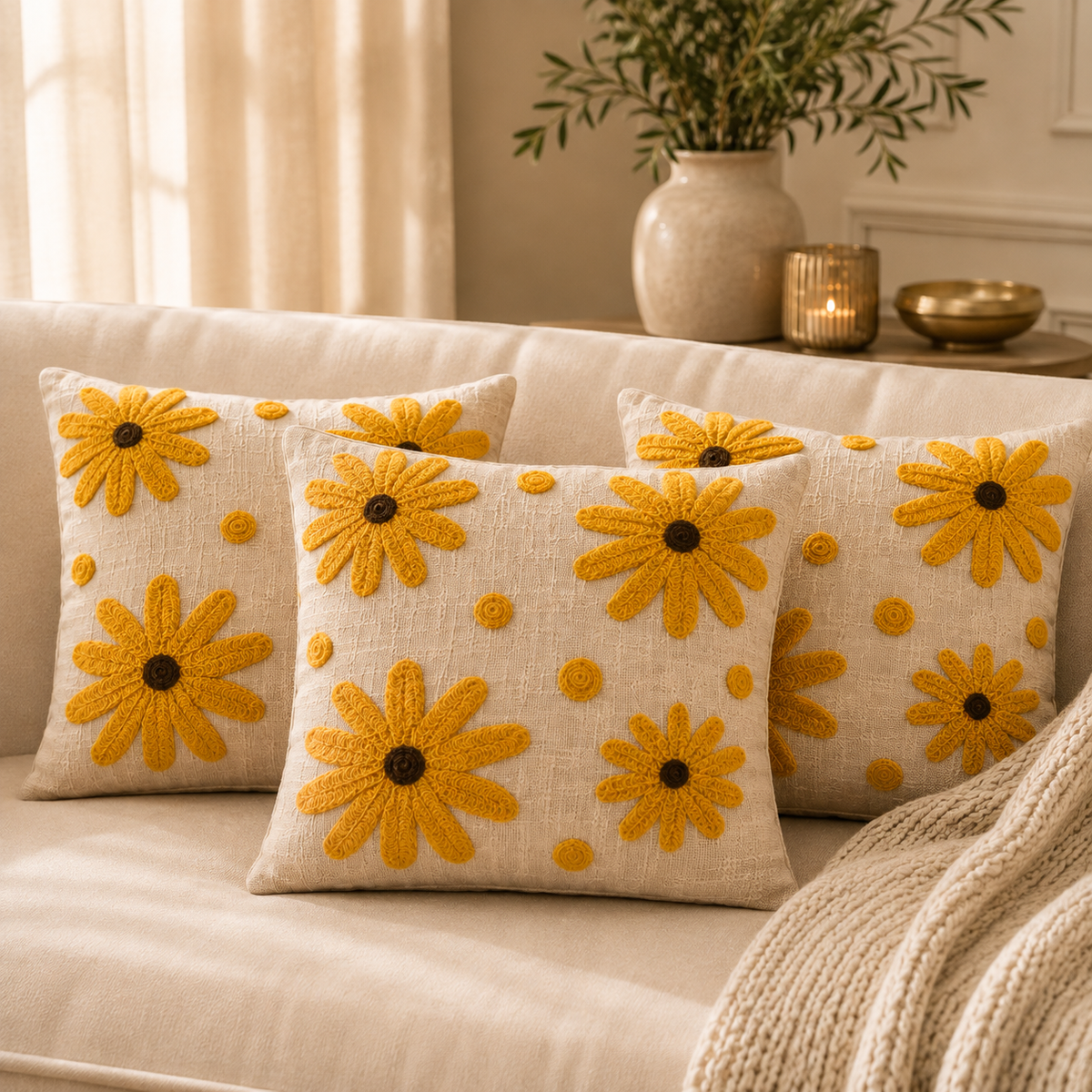 Aarika Handloom Embroidered Floral Cushion Cover