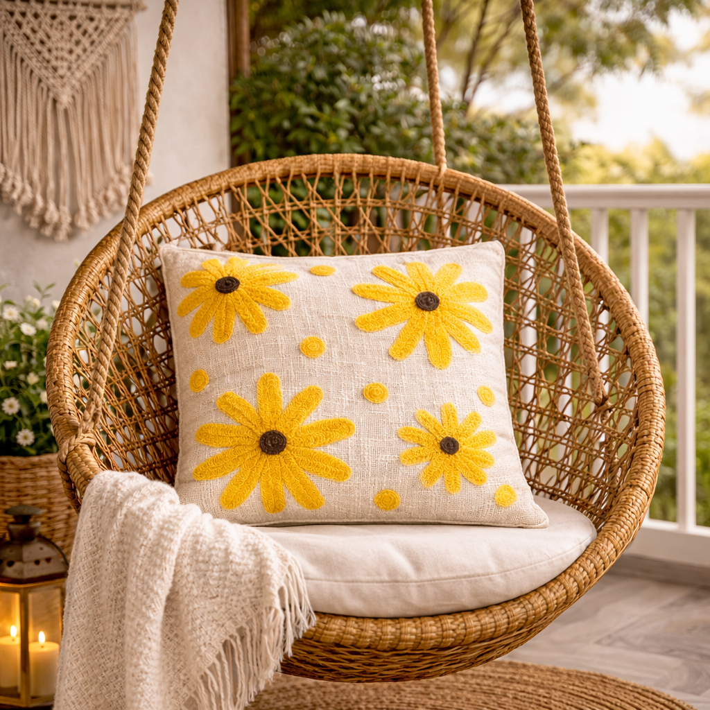 Aarika Handloom Embroidered Floral Cushion Cover
