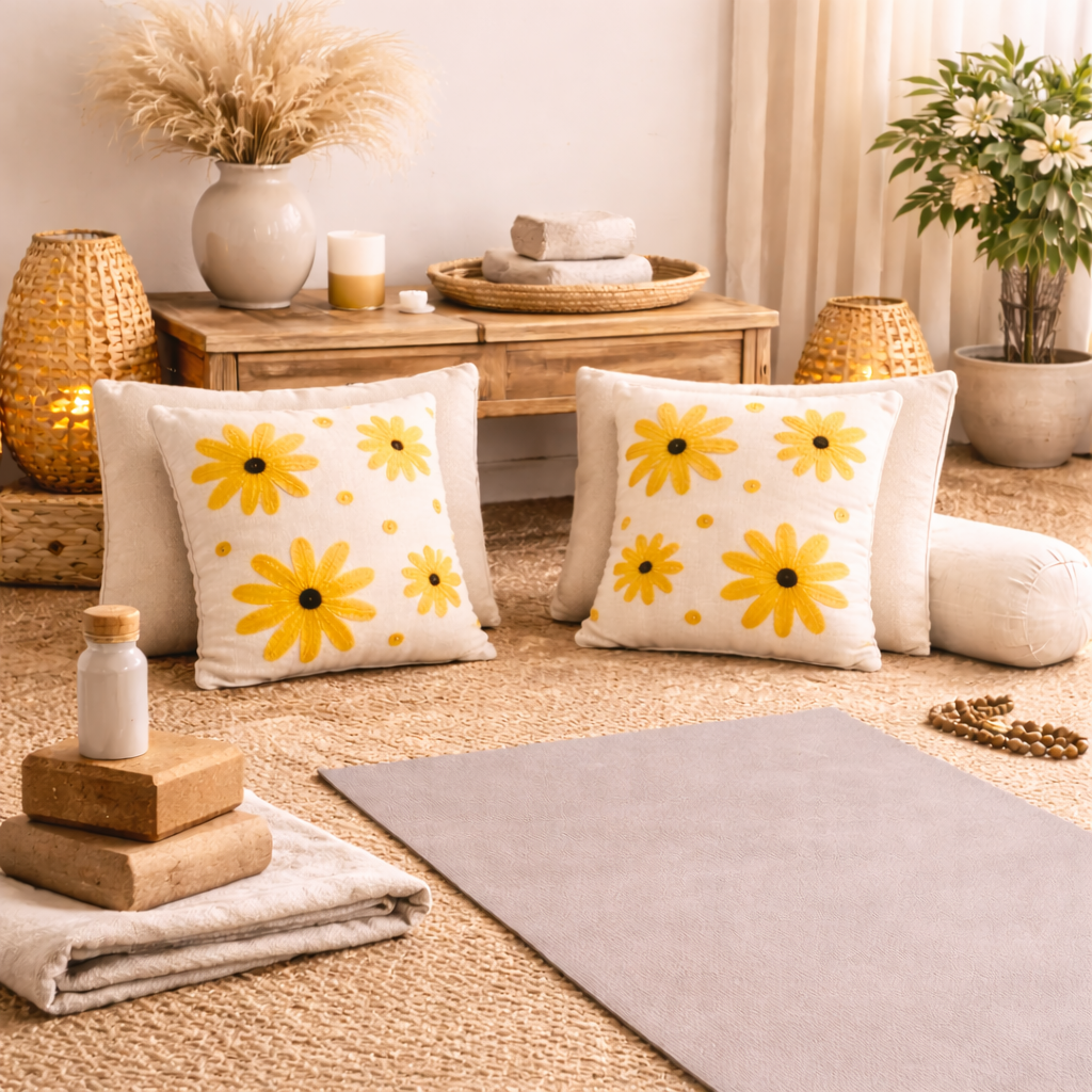 Aarika Handloom Embroidered Floral Cushion Cover