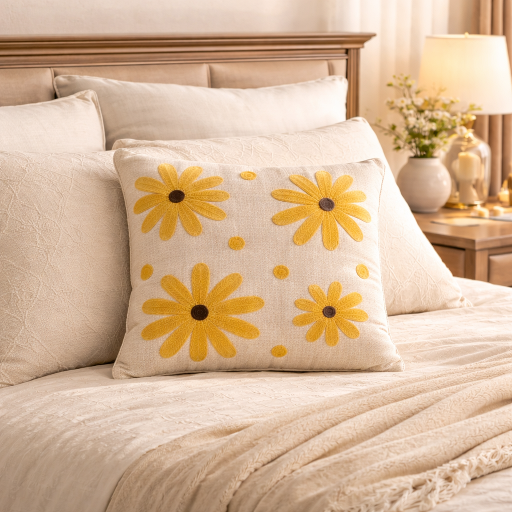 Aarika Handloom Embroidered Floral Cushion Cover