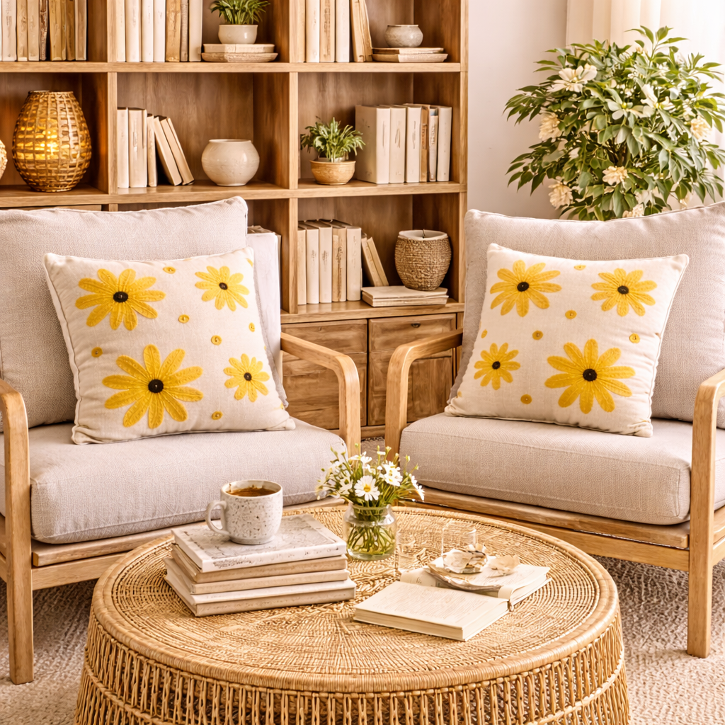 Aarika Handloom Embroidered Floral Cushion Cover
