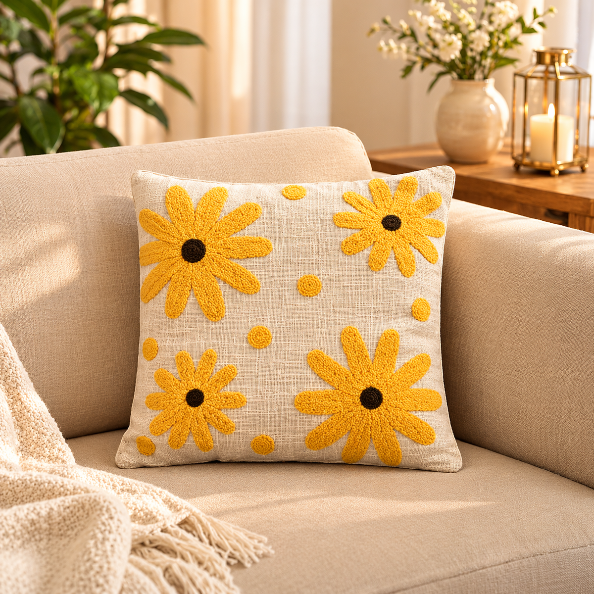 Aarika Handloom Embroidered Floral Cushion Cover