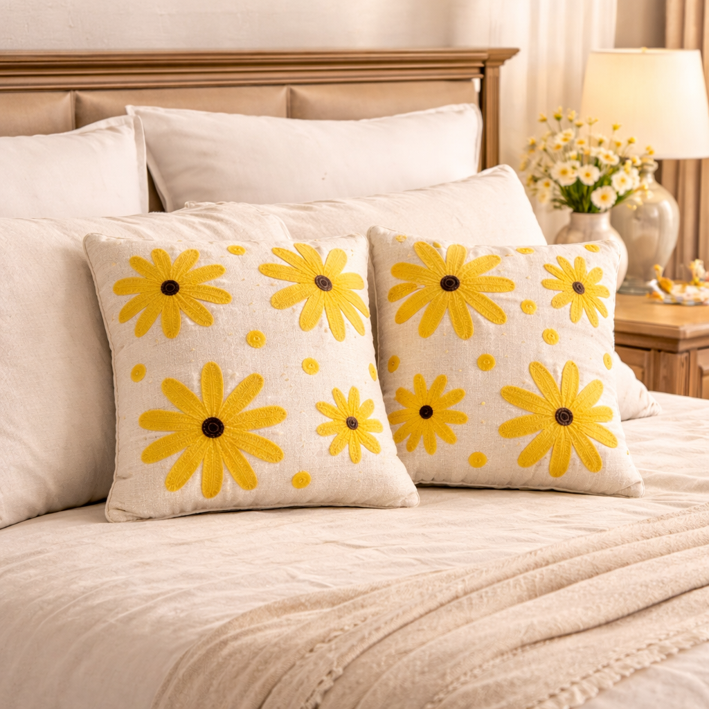 Aarika Handloom Embroidered Floral Cushion Cover