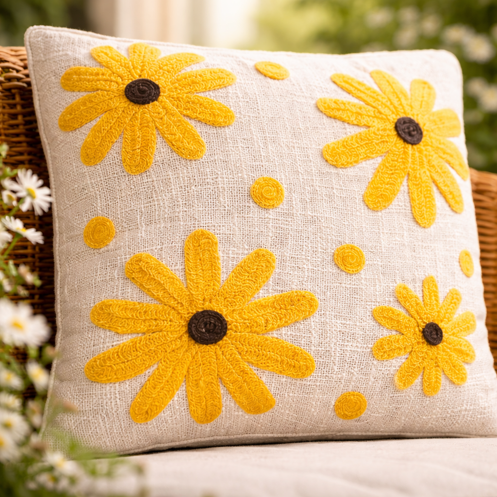Aarika Handloom Embroidered Floral Cushion Cover