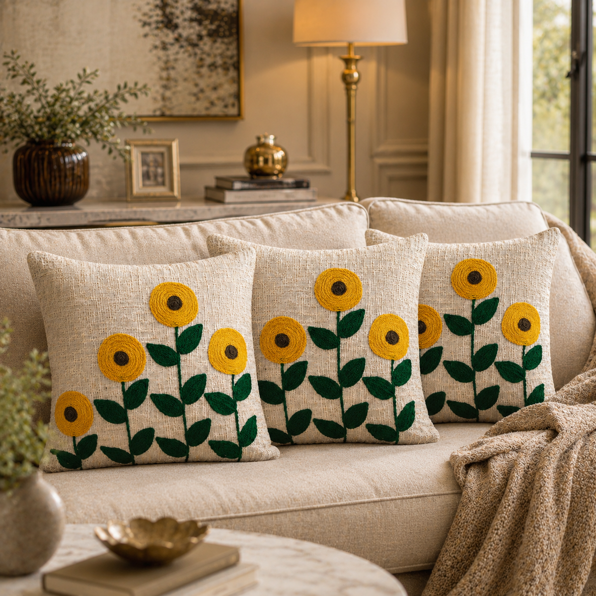 Amaya Handloom Embroidered Floral Cushion Cover