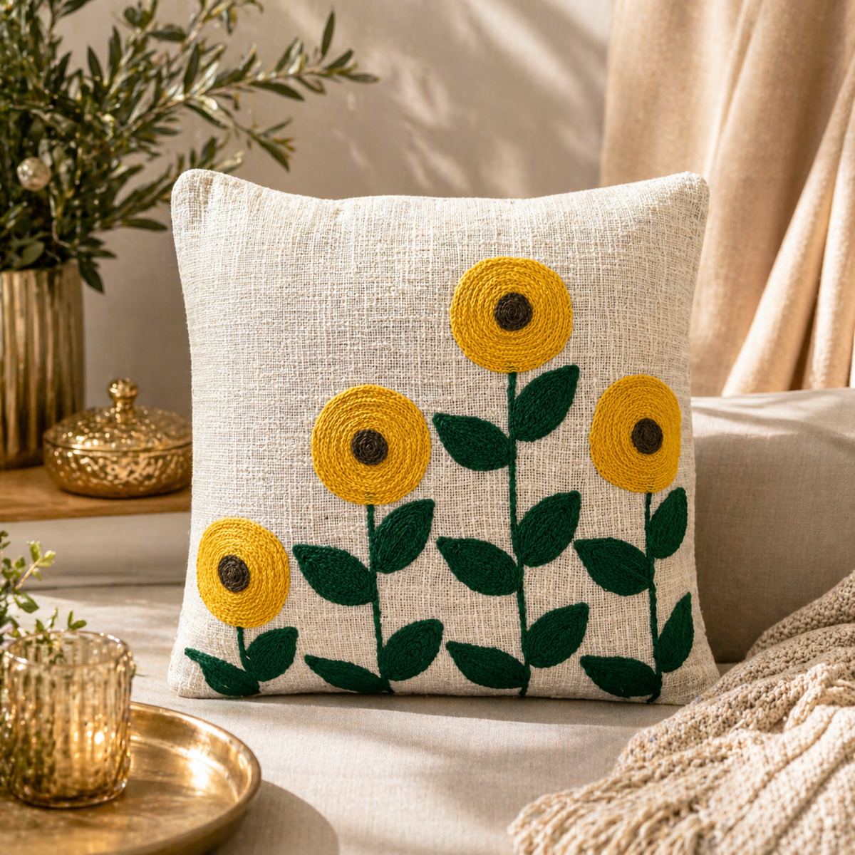 Amaya Handloom Embroidered Floral Cushion Cover