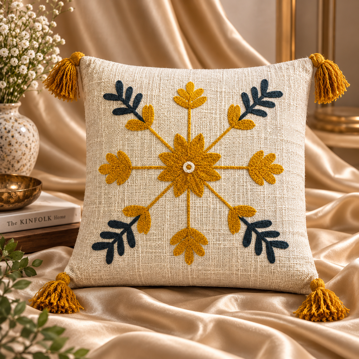 Saanvi Handloom Embroidered Floral Cushion Cover