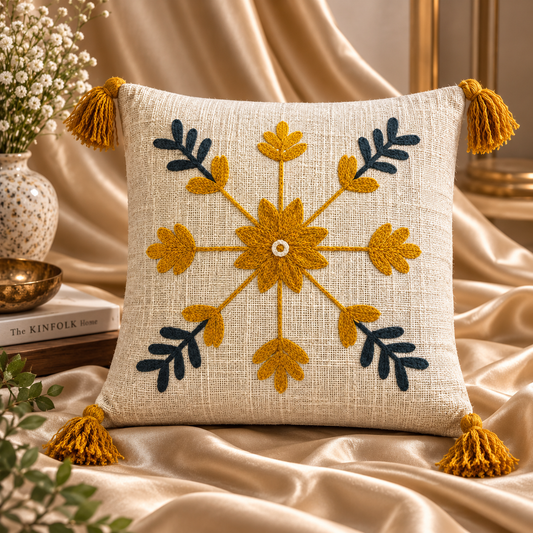 Saanvi Handloom Embroidered Floral Cushion Cover