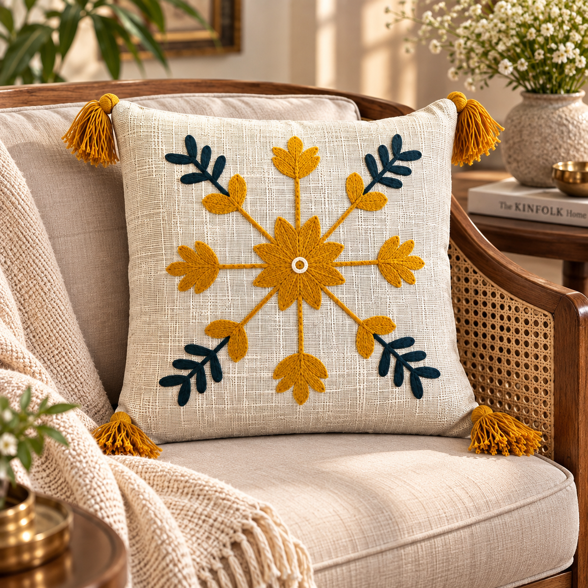 Saanvi Handloom Embroidered Floral Cushion Cover