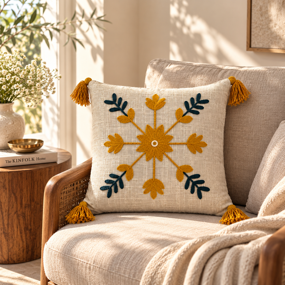 Saanvi Handloom Embroidered Floral Cushion Cover