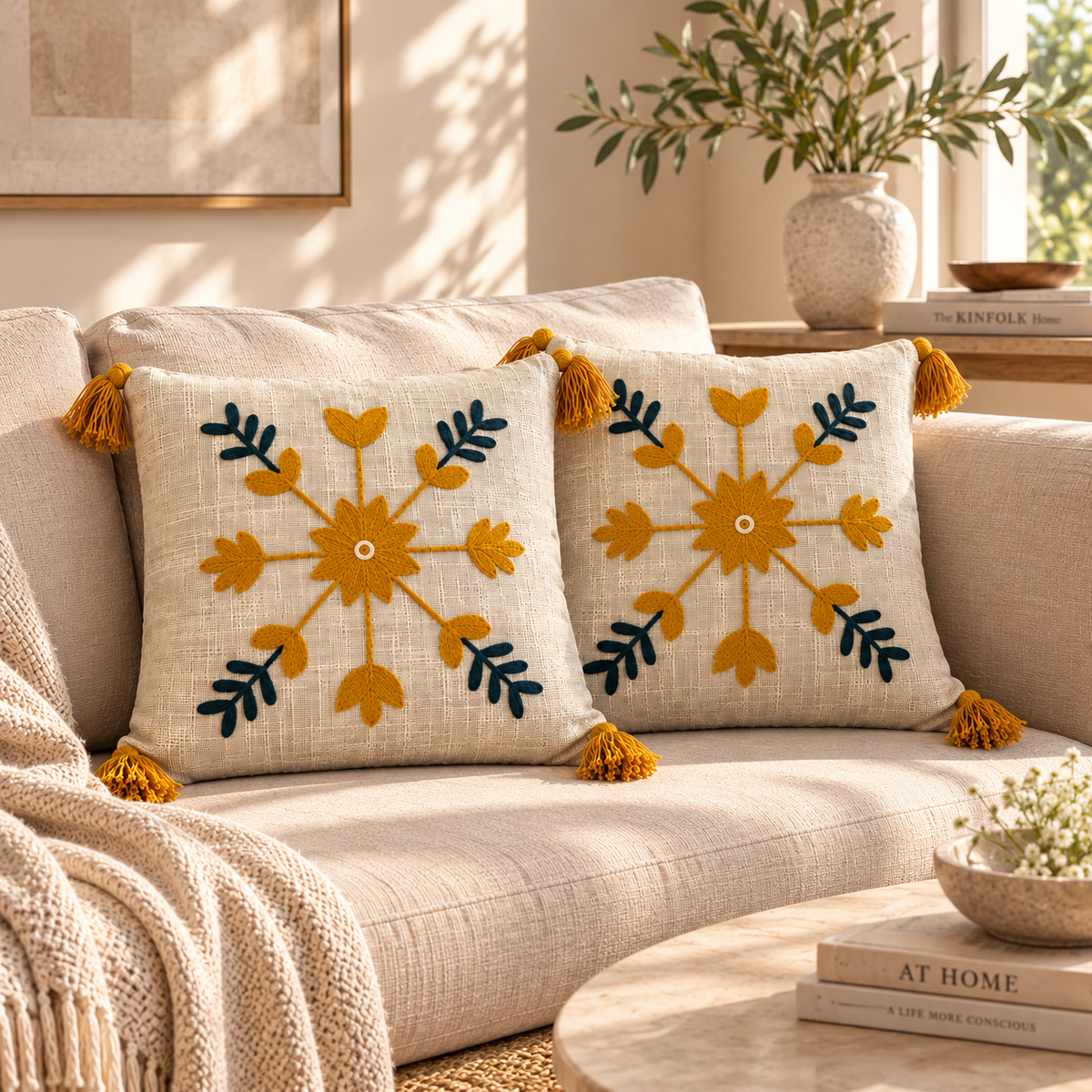 Saanvi Handloom Embroidered Floral Cushion Cover