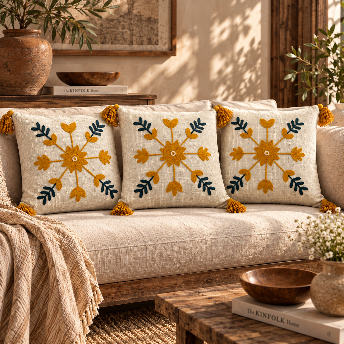 Saanvi Handloom Embroidered Floral Cushion Cover