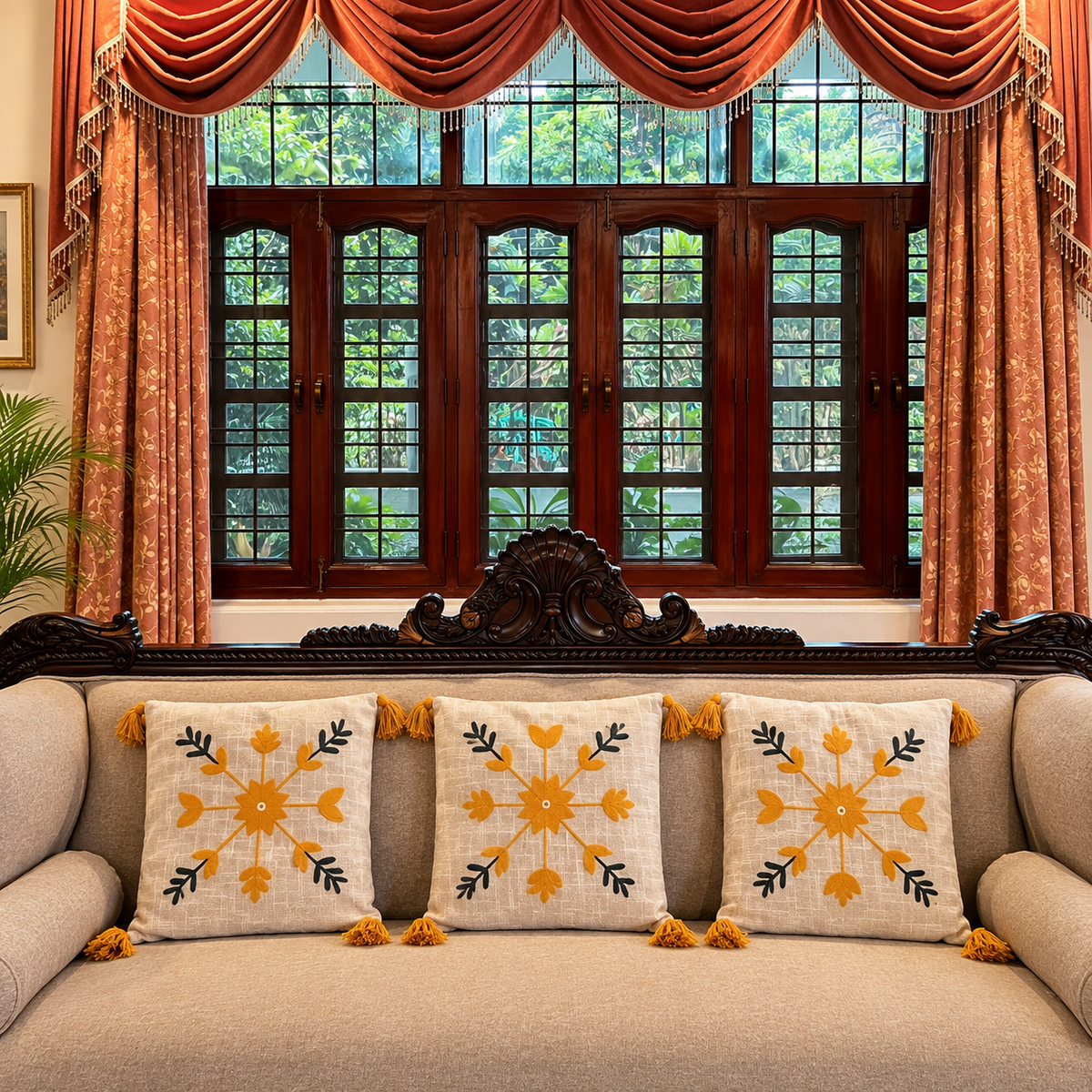 Saanvi Handloom Embroidered Floral Cushion Cover