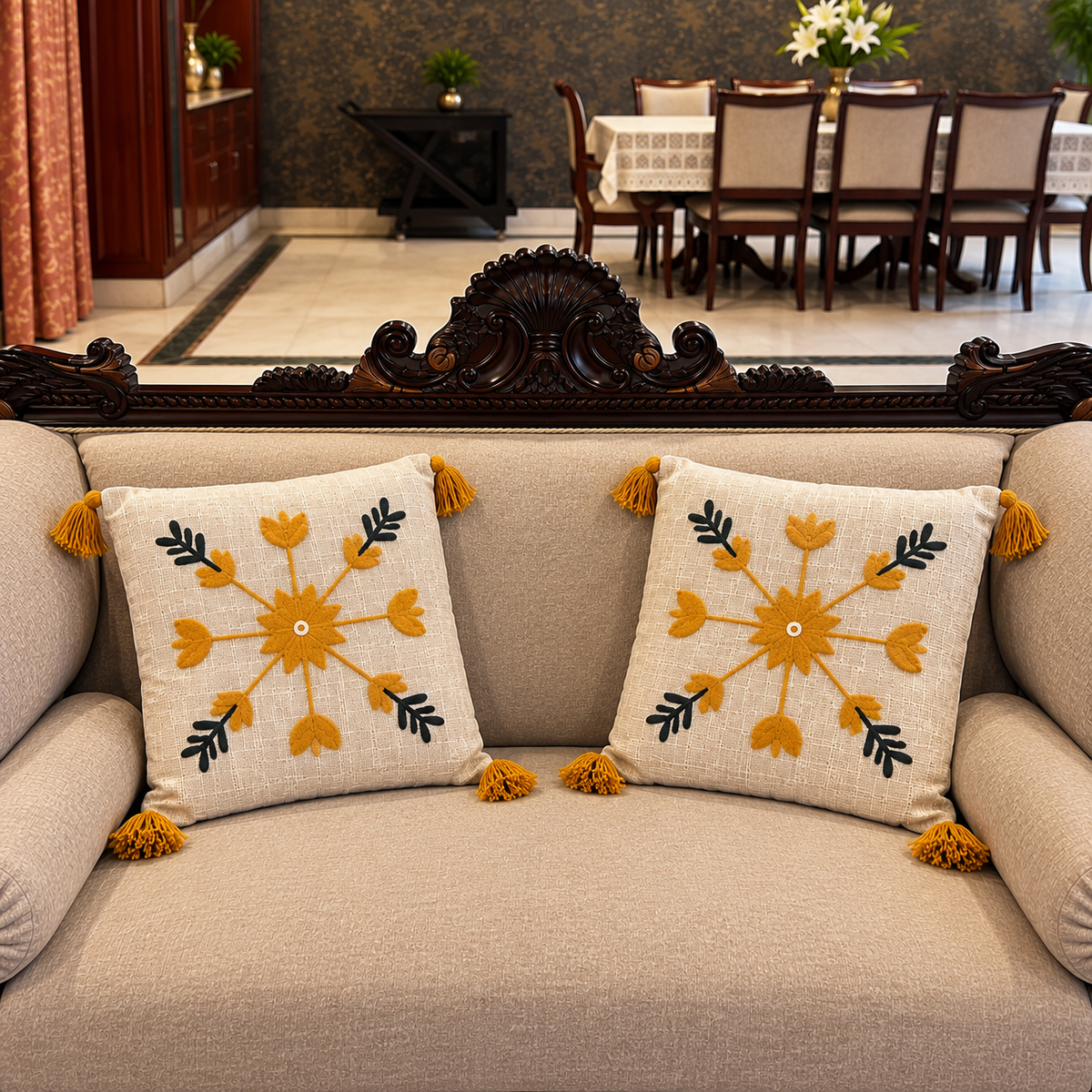 Saanvi Handloom Embroidered Floral Cushion Cover