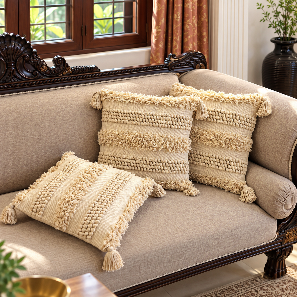 Evara Textured Handcrafted Cushion Cover