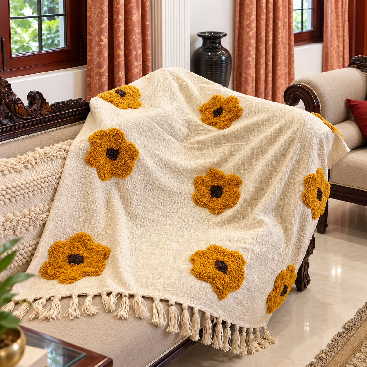 Avyara Handloom Floral Sofa Throw