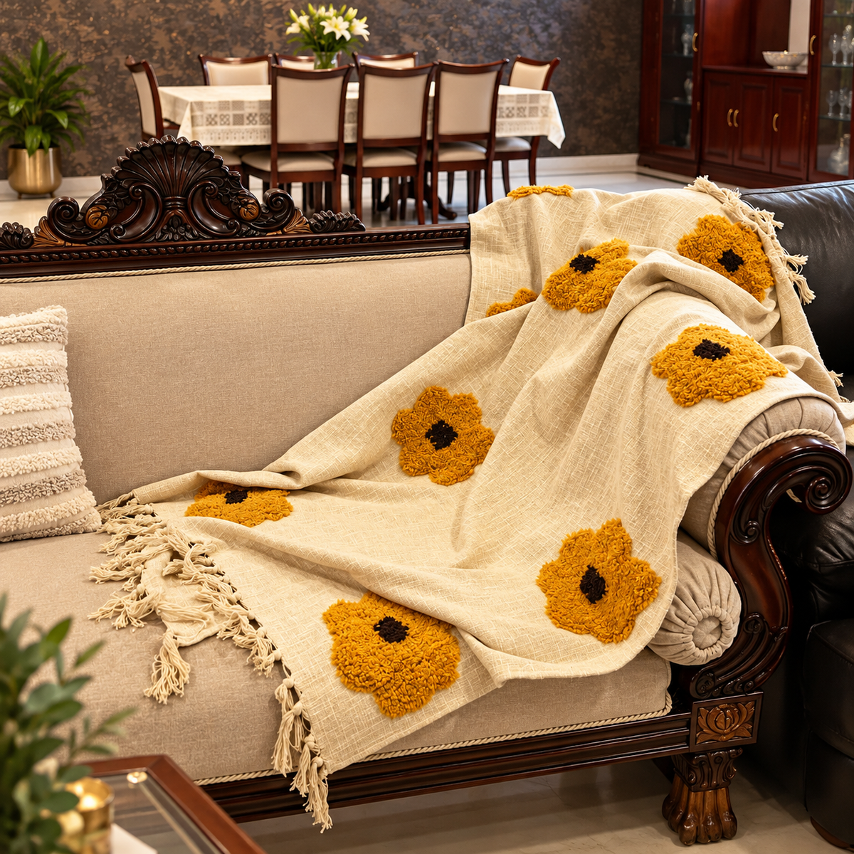 Avyara Handloom Floral Sofa Throw