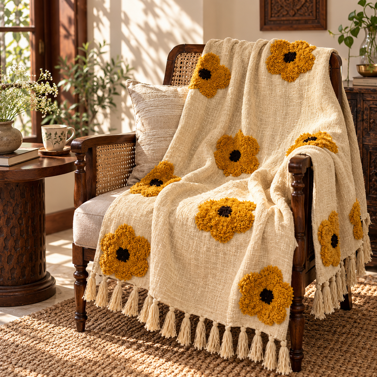 Avyara Handloom Floral Sofa Throw
