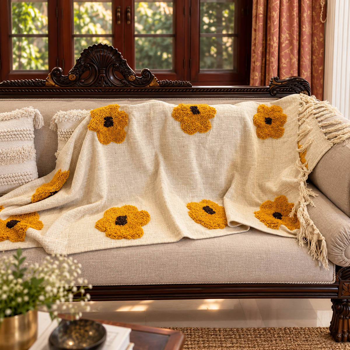 Avyara Handloom Floral Sofa Throw