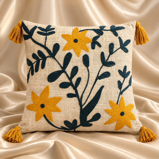 Solenne  Handloom Wildflower Embroidered Cushion Cover