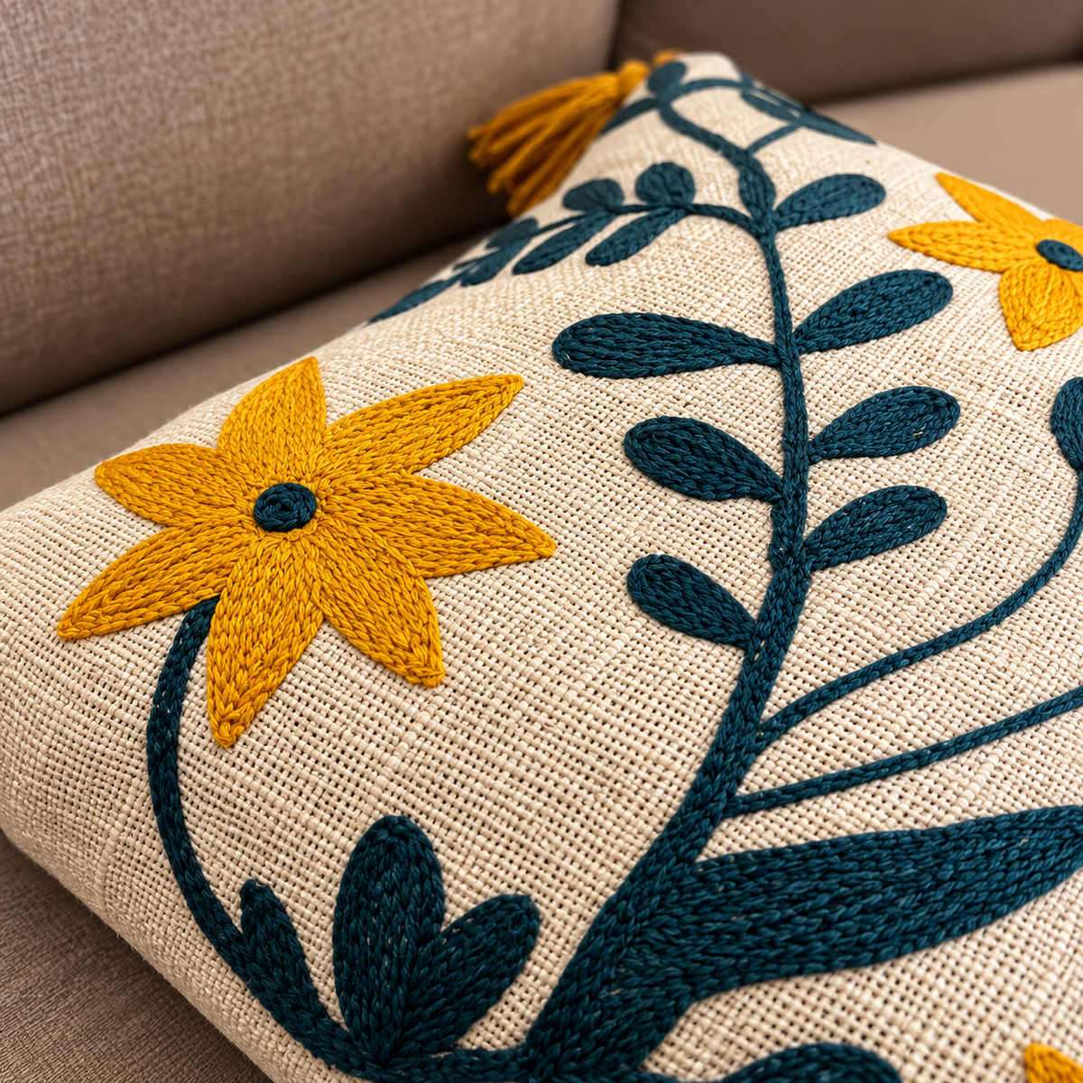 Solenne  Handloom Wildflower Embroidered Cushion Cover