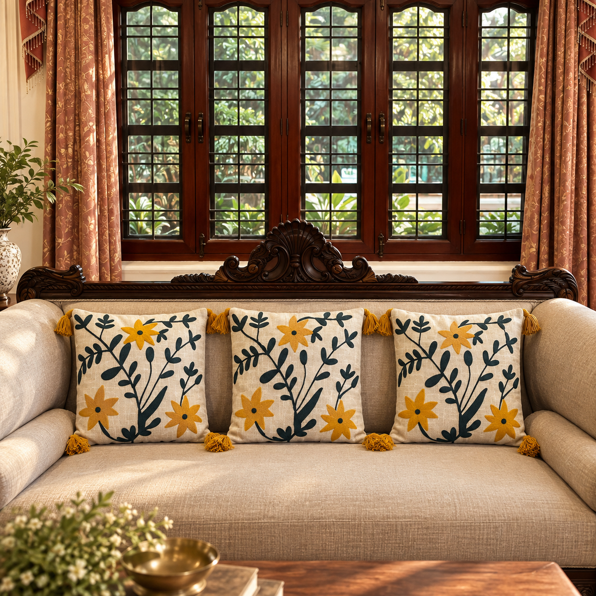 Solenne  Handloom Wildflower Embroidered Cushion Cover