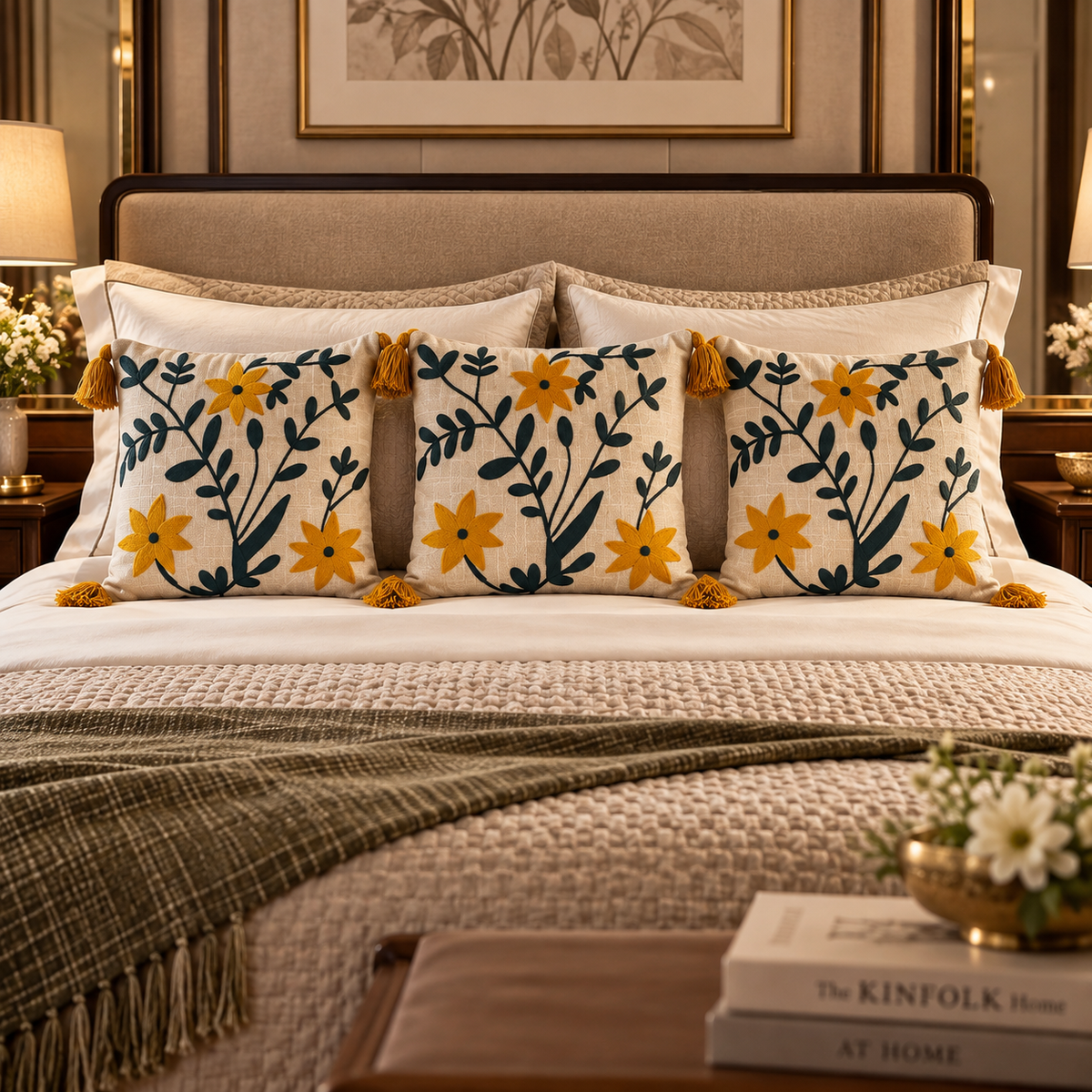 Solenne  Handloom Wildflower Embroidered Cushion Cover