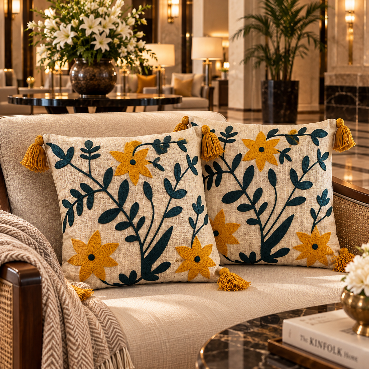 Solenne  Handloom Wildflower Embroidered Cushion Cover