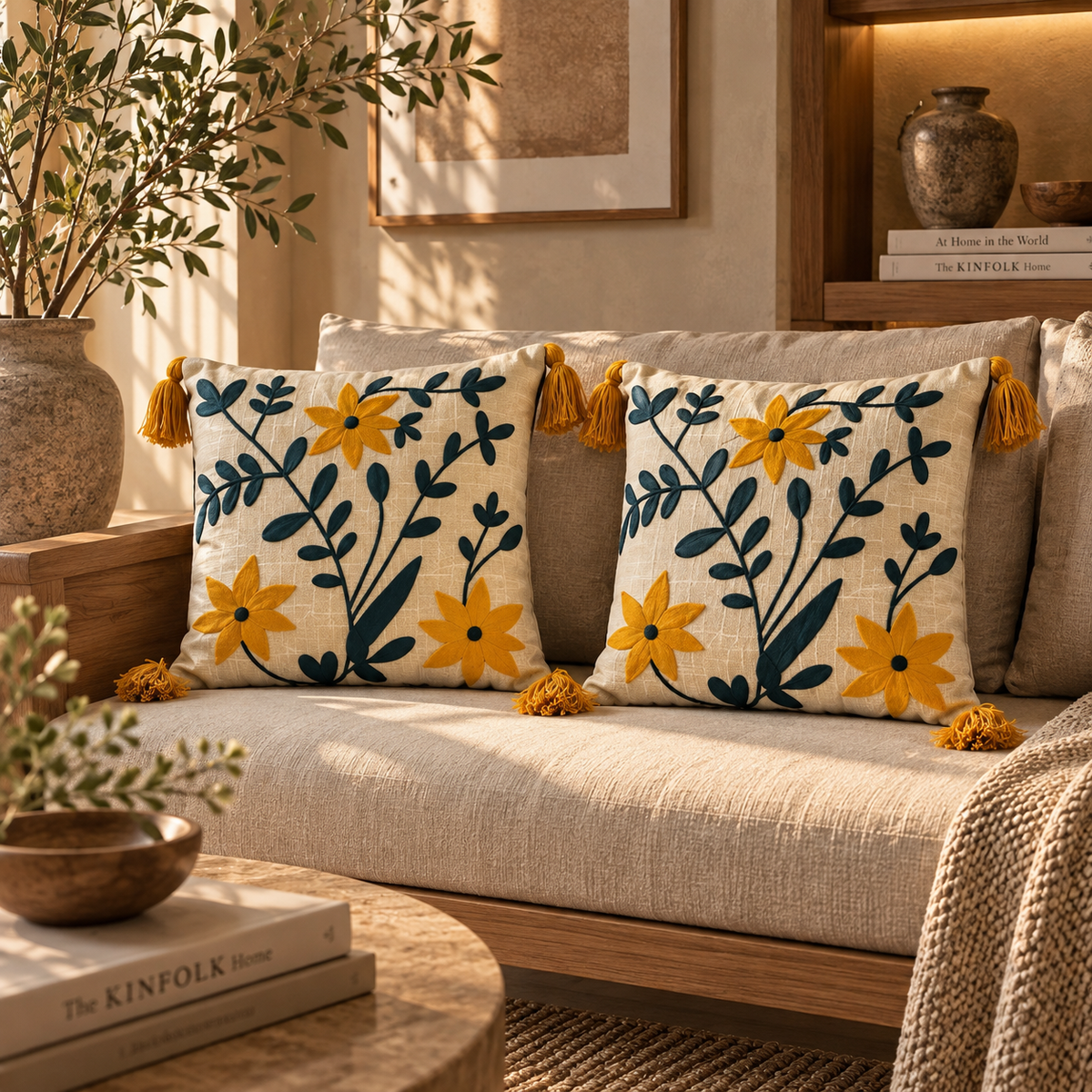 Solenne  Handloom Wildflower Embroidered Cushion Cover