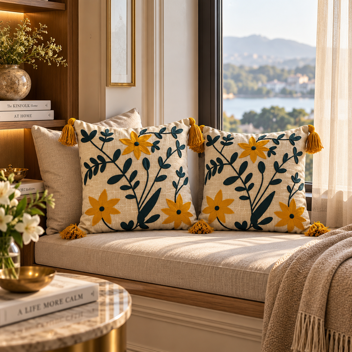 Solenne  Handloom Wildflower Embroidered Cushion Cover