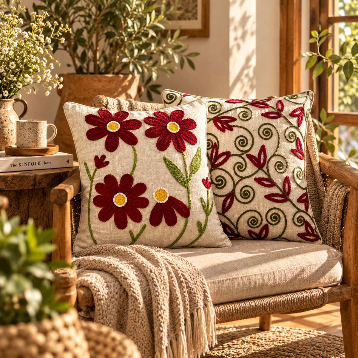 Roselle Handloom Embroidered Cushion Cover Set of 2