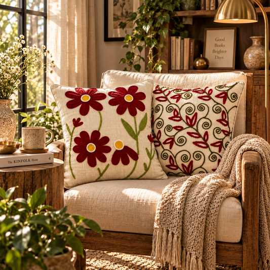 Roselle Handloom Embroidered Cushion Cover Set of 2