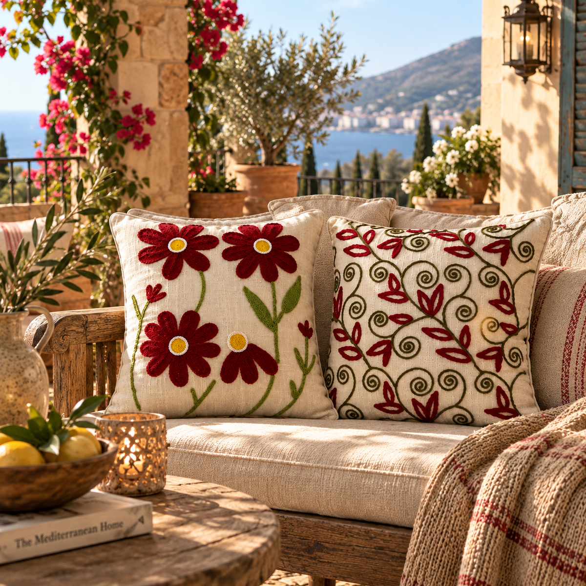 Roselle Handloom Embroidered Cushion Cover Set of 2