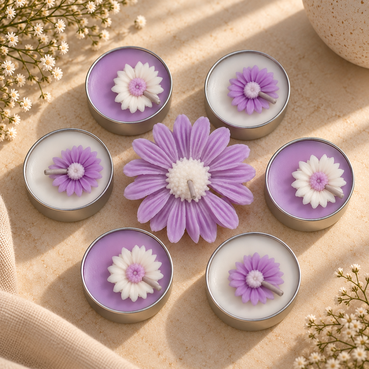 Liora Scented Candle Gift Set | 6 Tealights & 1 Daisy Candle