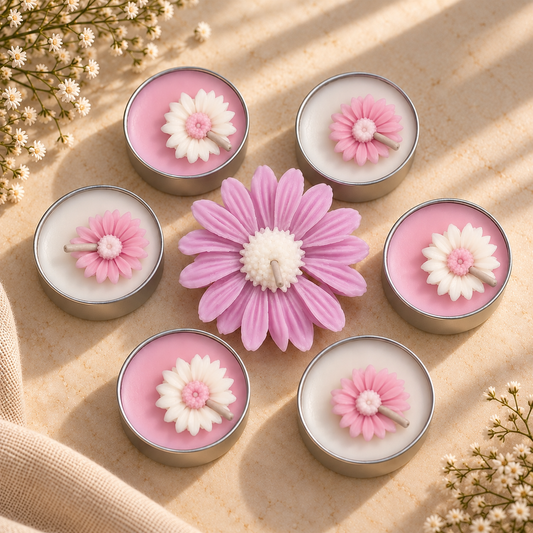 Liora Scented Candle Gift Set | 6 Tealights & 1 Daisy Candle